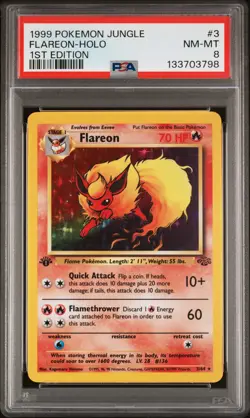 1999 POKEMON JUNGLE 1ST ED #3 FLAREON-HOLO PSA 8 - Image 1