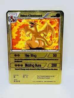 Pokemon Thicc Charizard Gold Metal Full Art DIY Doujin Art Card - Image 1