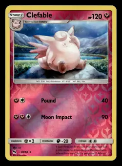 Clefable 40/68 Rare Hidden Fates Reverse Holo Pokemon NM - Image 1