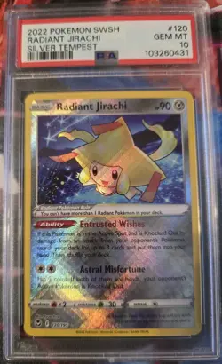 Radiant Jirachi PSA 10 Gem Mint 120/195 – Silver Tempest Pokemon Card Holo Rare - Image 1