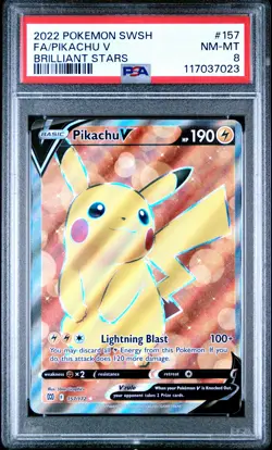 2022 POKEMON SWORD & SHIELD BRILLIANT STARS #157 FULL ART/PIKACHU V PSA 8 - Image 1