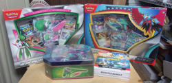POKEMON ROARING MOON & IRON VALIANT EX BOX + SURGING BUNDLE + WALKING WAKE TIN - Image 1
