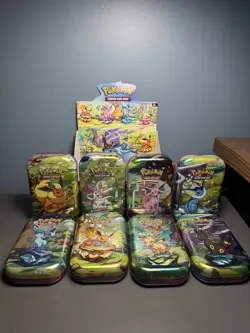 New Pokemon Prismatic Evolutions Mini Tins With Display Box Set of 8 Sealed Tins - Image 2