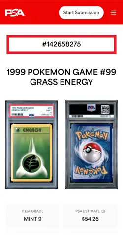 1999 POKEMON BASE SET UNLIMITED #99/102 GRASS ENERGY Mint PSA 9 - Image 3
