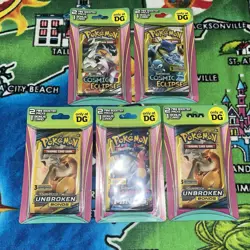 POKEMON COSMIC ECLIPSE, UNBROKEN BONDS, DOLLAR GENERAL MINI BLISTER PACKS X5 - Image 1