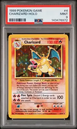 1999 POKEMON BASE SET UNLIMITED #4 CHARIZARD-HOLO PSA 9 - Image 1