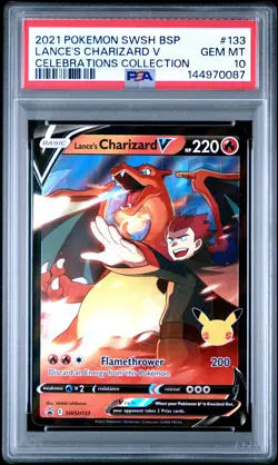 2021 POKEMON SWSH BLACK STAR PROMO CELEBRATIONS COLL LANCE'S CHARIZARD V PSA 10 - Image 1