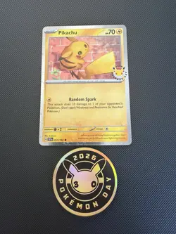 Pokemon Card Pikachu 051 /162 Stamped 2026 Pokemon Day 30 Promo Near Mint + Coin - Image 1