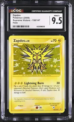 CGC 9.5 MINT+ Zapdos 2009 Supreme Victors 150/147 Holo Pokemon Card - Image 1