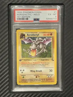 1999 PSA 6 Aerodactyl 1st Edition Holo Rare #1 WOTC Pokemon Game Fossil 1st Ed. - Image 1