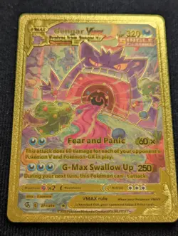 Gengar VMAX 320HP Single Strike Fear And Panic Gold Foil Fan Art Pokemon Card - Image 1