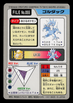 NM - Pokemon Golduck File No. 055 Pocket Monsters Bandai Carddass Japanese - Image 2