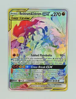 Reshiram & Zekrom GX 259/236 Cosmic Eclipse Rainbow Tag Team Sun Moon Pokemon - Image 2