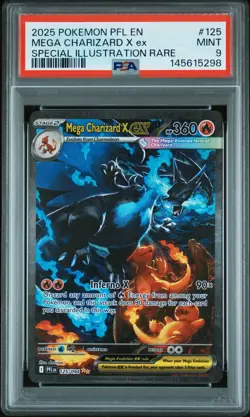2025 POKEMON PFL EN-PHANTASMAL FLAMES #125 MEGA CHARIZARD X EX PSA 9 - Image 1