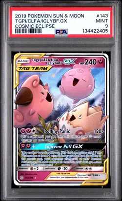 2019 POKEMON SUN & MOON COSMIC ECLIPSE #143 TOGEPI & CLEFFA & IGGLYBUFF GX PSA 9 - Image 1