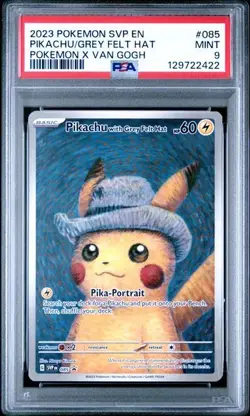 Pokemon Pikachu with Grey Felt Hat Van Gogh Full Art Promo SVP EN 085 PSA 9 Mint - Image 1