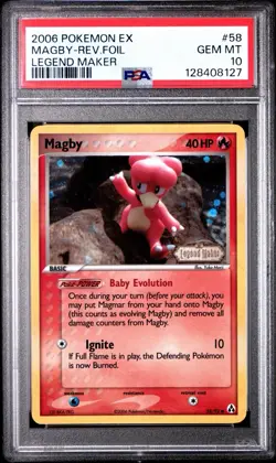 2006 Pokemon EX Legend Maker Magby Reverse Holo Foil #58 PSA 10 GEM MINT - Image 1