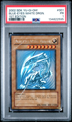 PSA 1 1ST EDITION SDK-001 Blue-Eyes White Dragon 2002 Yugioh Starter Deck Kaiba - Image 1