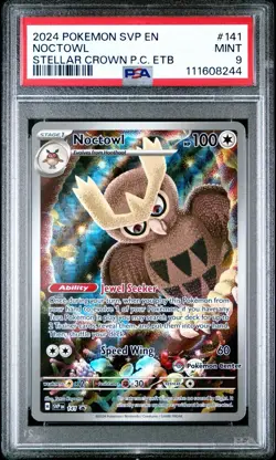 NOCTOWL 141 PSA 9 STELLAR CROWN ETB PROMO RARE POKEMON CENTER CARD ENGLISH - Image 1