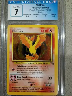 CGC 7 Moltres Pokemon Fossil Unlimited Holo 12/62 - Image 1