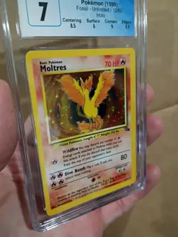 CGC 7 Moltres Pokemon Fossil Unlimited Holo 12/62 - Image 2