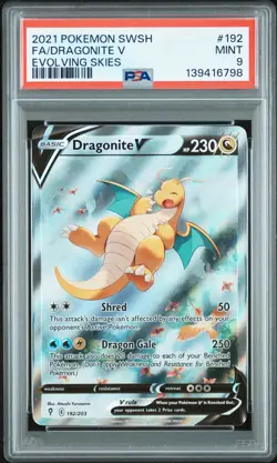 2021 POKEMON SWORD & SHIELD EVOLVING SKIES #192 FULL ART/DRAGONITE V PSA 9 - Image 1