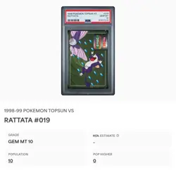PSA 10 GEM MINT Rattata Vs. Venomoth Topsun Carddass Vending Pokemon 1998 POP 10 - Image 2