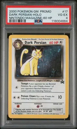 2000 POKEMON GAME PROMO #17 DARK PERSIAN-HOLO NINTENDO MAGAZINE-60 HP PSA 4 - Image 1