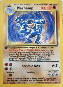 1999 Pokemon TCG Machamp Holo Rare Base Set 8/102 First Edition - Image 1