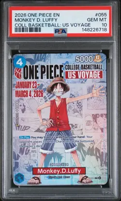 PSA 10 One Piece Card Monkey D. Luffy US College Basketball Voyage Promo - Image 1