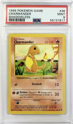 Pokemon Charmander TCG Shadowless Card PSA 9 Vintage, 46/102 - Image 1