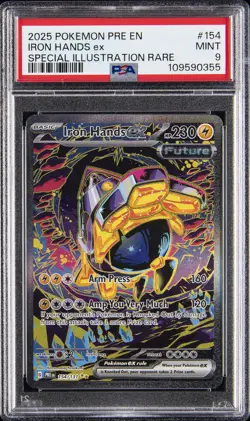 2025 POKEMON PRE EN-PRISMATIC EVOLUTIONS #154 IRON HANDS EX PSA 9 - Image 1