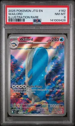 2025 POKEMON JTG EN-JOURNEY TOGETHER ILLUSTRATION RARE #162 WAILORD PSA 8 - Image 1