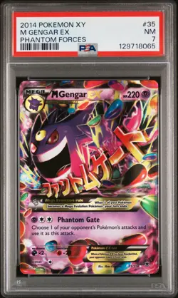 2014 POKEMON XY PHANTOM FORCES #35 M GENGAR EX PSA 7 - Image 1