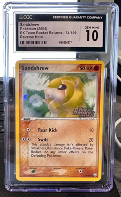CGC 10 Sandshrew 74/109 EX Team Rocket Returns Reverse Holo Stamped Pokemon Card - Image 1