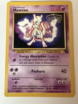 1999 Pokemon The First Movie Mewtwo Black Star WB Promo Stamp Card #3 LP - Image 1