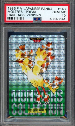 PSA 10 1996 POKEMON JAPANESE BANDAI CARDDASS VENDING 146 MOLTRES-PRISM CARDDASS - Image 1