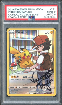 Pokemon TCG: Pikachu 241/236 Cosmic Eclipse PSA 9 Veronica Taylor Signed Auto 9 - Image 1