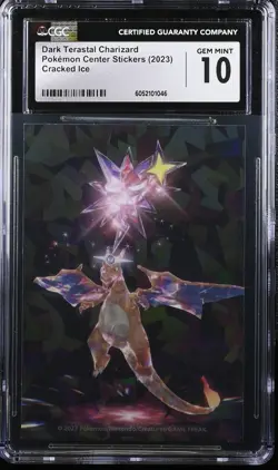 2023 POKEMON CENTER STICKERS CRACKED ICE DARK TERASTAL CHARIZARD CGC 10 - Image 1
