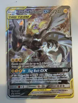 Pokemon Pikachu & Zekrom GX TCG Sun & Moon Team Up SM168 Holo Card - Image 1