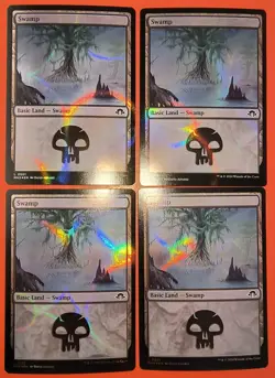 4X PLAY SET, MTG, SWAMP, FOIL, NM 0501, COMMON, RIPPLE FOIL, MH3 UNPLAYED - Image 1