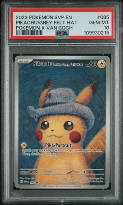 2023 POKEMON SVP EN-SV BLACK STAR PROMO #085 PIKACHU WITH GREY FELT HAT PSA 10 - Image 1