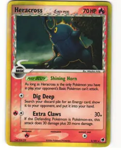 Heracross Reverse Holo Pokemon TCG Dragon Frontiers 3/101 HP CREASE - Image 1