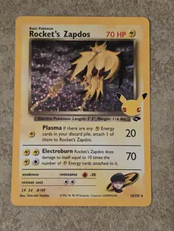 [ NM ] Rocket's Zapdos 15/132 Celebrations Holo Rare Pokemon Card - Image 1