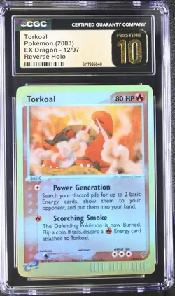 CGC 10 PRISTINE Torkoal 2003 EX Dragon 12/97 Reverse Holo Pokemon Card - Image 1