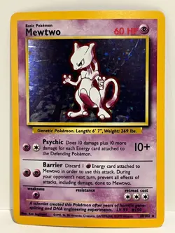 Vintage 1999 Pokemon TCG Base Set MEWTWO HOLO Rare 10/102 LP-NM English, Unltd - Image 1