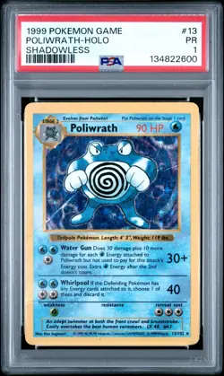 PSA 1 PR 1999 SHADOWLESS Base Set Poliwrath 13/102 Holo Foil Pokemon - Image 1