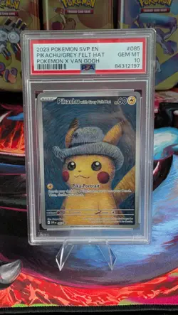 2023 POKEMON SVP EN-SV BLACK STAR PROMO #085 PIKACHU WITH GREY FELT HAT PSA 10 - Image 1