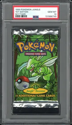 1999 Pokemon PSA 10 GEM MINT 1st Edition Jungle Booster Pack Scyther - Image 1