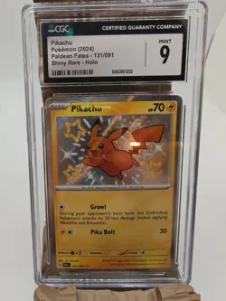 2024 pokemon paldean fates pikachu 131/091 shiny rare holo cgc mint 9 - Image 1